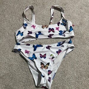SHEIN White Butterfly Print Bikini